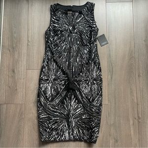 NWT MARINA Midi Sequin Party Dress Black and Silver